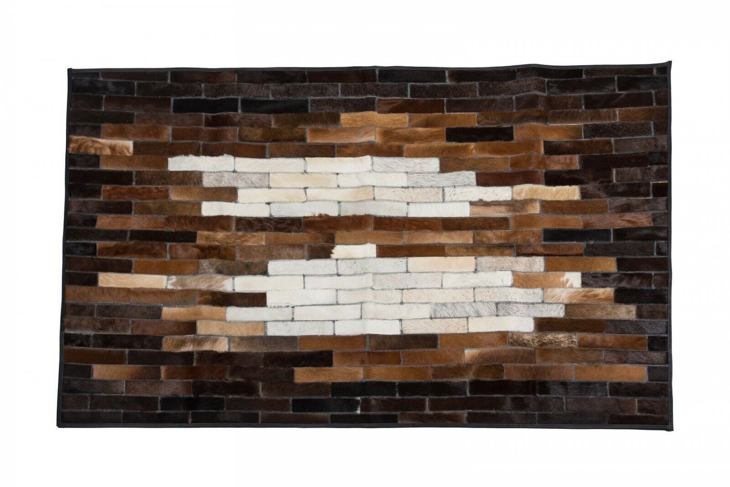 Aydin Mosaic Brown White Cowhide Patchwork Area Rug Rectangle 3'7''X6'0''