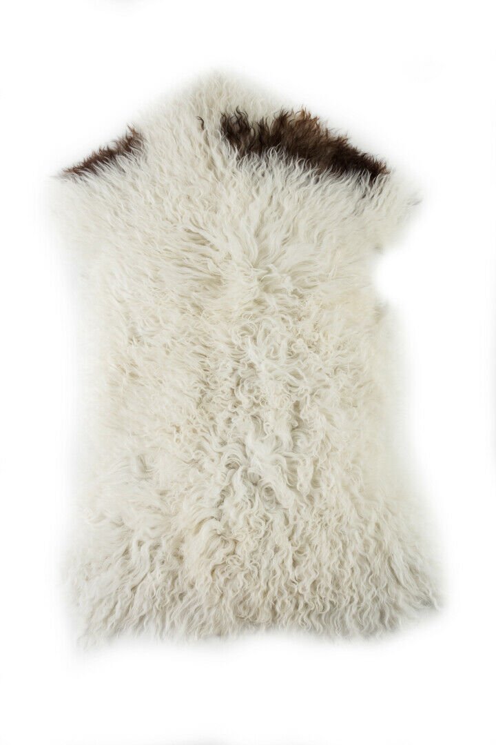 Aydin Sheepskin Throw Natural Soft Wool Handmade White Black 2'0"x3'0" #580