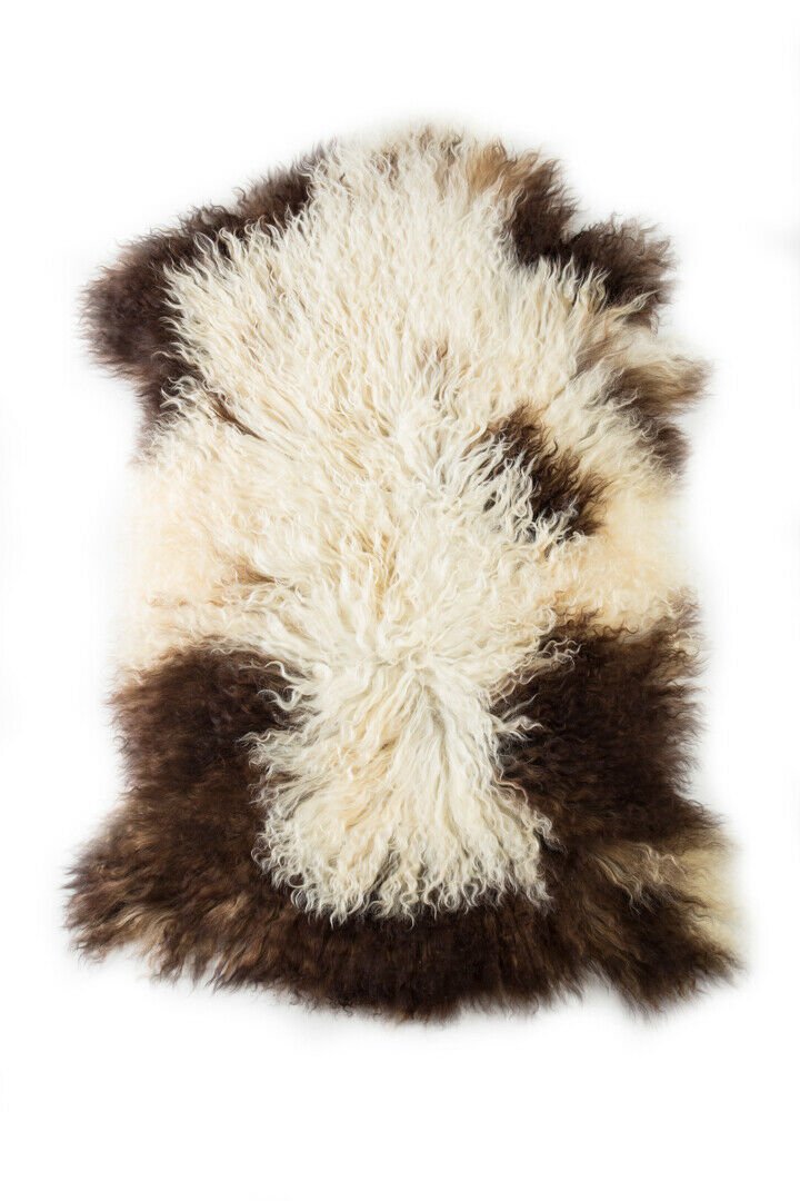 Aydin Sheepskin Pelt Handmade Soft Wool , Dark Brown Cream  2'0"x3'2" #661