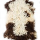 Aydin Sheepskin Pelt Handmade Soft Wool , Dark Brown Cream  2'0"x3'2" #661