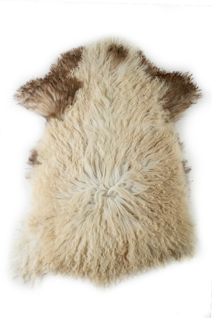 Aydin Sheepskin Throw Natural Soft Wool Handmade Beige Brown 2'2"x3'4" #555