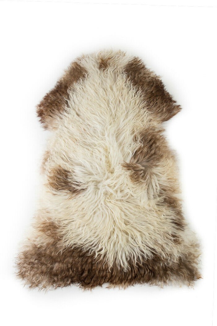 Aydin Sheepskin Throw Natural Soft Wool Handmade Beige  Brown , 2'3"x3'8" #538