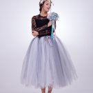 Women Puffy Tutu Skirts Long Tea Length Skirt Wedding Bridesmaid Lolita Underskirt gray+white