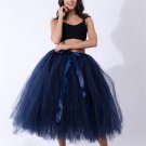 Women Puffy Tutu Skirts Long Tea Length Tulle Skirt Wedding Bridesmaid Lolita Underskirt navy blue