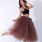 Women Puffy Tutu Skirts Long Tea Length Tulle Skirt Wedding Bridesmaid Lolita Underskirt coffee