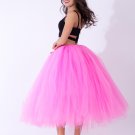 Women Puffy Tutu Skirts Long Tea Length Tulle Skirt Wedding Bridesmaid Lolita Underskirt deep pink