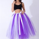 Women Puffy Tutu Skirts Long Tea Length  Skirt Wedding Bridesmaid Lolita Underskirt purple+white