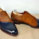 Handmade Men's Leather Dress New Formal brown leather oxford two tone shoes-526