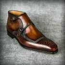 Handmade Men's Leather Cognac Patina Stylish Ankle High custom made Boots-887