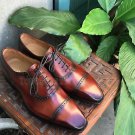 Handmade Men's Leather New Cognac Patina Oxfords Custom formal dress shoes-515