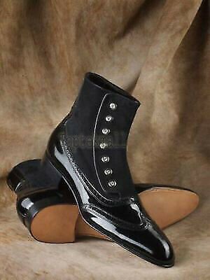 Handmade Men's Leather New Black Ankle High Buttoned Custom Made Boots-420