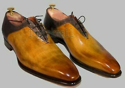 Handmade Men's Leather Two tone lace up dress shoes unique design Shoes-775