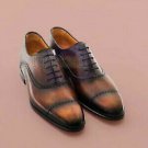 Handmade Men's Leather Brown Burnished Classic Oxfords Formal Dress Shoes-743