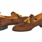 Handmade Men's Leather Brown Suede Tassel Loafers custom dress shoes-866