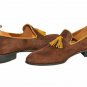Handmade Men's Leather Brown Suede Tassel Loafers custom dress shoes-866