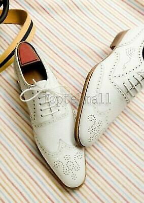 Handmade Men's Leather White Custom Brogue Top Quality Men Wedding shoes-781