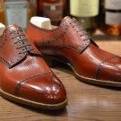 Handmade Men's Leather Grain Oxford Wingtip Brown Brogue Toe Cap Shoes-943