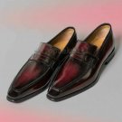 Handmade Men's Leather Ox Blood Patina Classic Loafers Slip ons Custom Shoes-762