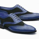 Handmade Men's Leather Two Tone Blue Color Oxford Brogues Wingtip Shoes-828