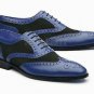 Handmade Men's Leather Two Tone Blue Color Oxford Brogues Wingtip Shoes-828