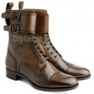 Handmade Men's Leather New Formal Dress Brown Monk Straps Ankle custom Boots-530