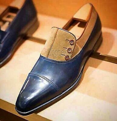 Handmade Men's Leather Two tone Oxfords Stylish Dress buttoned custom Shoes-865