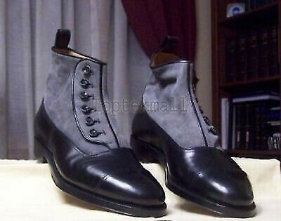 Handmade Men's Leather Two Tone Suede Button Stylish Custom Made Dress Boots-815