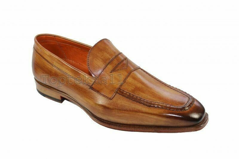 Handmade Men's Leather Two Tone Tan Loafers and Slip Ons Dress Custom shoes-571