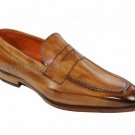 Handmade Men's Leather Two Tone Tan Loafers and Slip Ons Dress Custom shoes-571