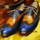 Handmade Men's Leather Brogues two tone patina lace up shoes custom shoes-882