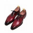 Handmade Men's Leather Maroon Patina Classic Oxfords Custom Dress Shoes-424