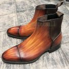 Handmade Men's Leather Tan Patina Chelsea Boots Formal Shoes Custom Boots-774