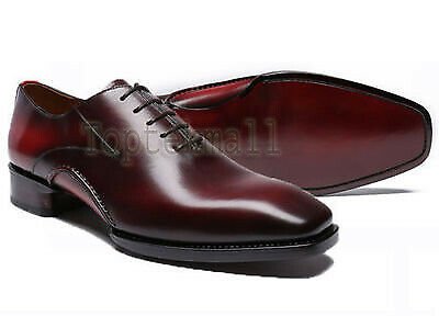 Handmade Men&acirc;��s Leather Oxfords Wingtip Maroon Vintage Lace-Up Formal Shoes-841