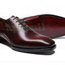 Handmade Men’s Leather Oxfords Wingtip Maroon Vintage Lace-Up Formal Shoes-841