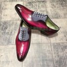 Handmade Men's Leather Burgundy Patina Oxfords Fashion Custom Dress Shoes-763