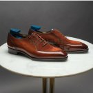 Handmade Men’s Leather & Suede Oxfords Wingtip Brown Square Toe Casual Shoes-929