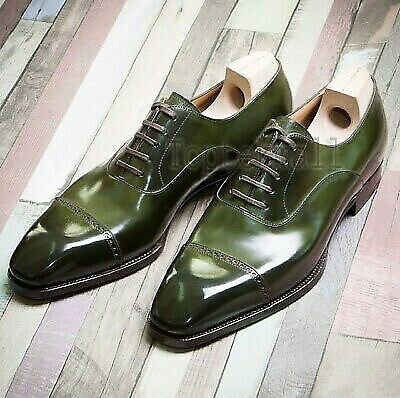 Handmade Men&acirc;��s Leather Oxfords Wingtip Green Color Fashion Cap Toe Shoes-954