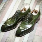 Handmade Men’s Leather Oxfords Wingtip Green Color Fashion Cap Toe Shoes-954
