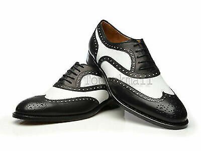 Handmade Men's Leather Two Tone Correspondent Oxfords Custom Black Shoes-821