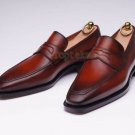 Handmade Men's Leather Formal Loafers Slip Ons Brown Custom Made Dress Shoes-766