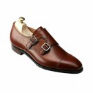 Handmade Women's Leather Genuine Black & Brown Double Monk Toe Cap Shoes-896