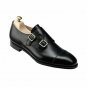 Handmade Women's Leather Genuine Black & Brown Double Monk Toe Cap Shoes-896