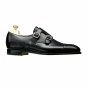 Handmade Women's Leather Genuine Black & Brown Double Monk Toe Cap Shoes-896