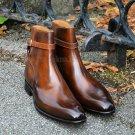 Handmade Men's Leather Cognac Patina Ankle High Stylish Shoes Boots-869