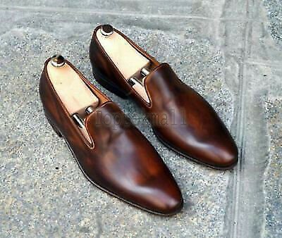 Handmade Men's Leather Two Tone Patina Whole Cut Loafers Custom made Shoes-418