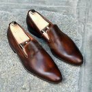 Handmade Men's Leather Two Tone Patina Whole Cut Loafers Custom made Shoes-418