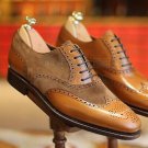 Handmade Men's Leather Oxfords Brogue Suede Plain Combo Top Quality Shoes-822