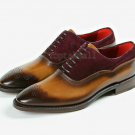 Handmade Men's Leather Formal Dress New Cognac Patina Oxfords custom shoes-528