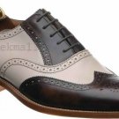 Handmade Men's Leather Black & White Oxfords Correspondent Wingtips Shoes-826