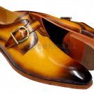 Handmade Men's Leather Tan Brown New Classic Single Monk Strap Stylish Shoes-783
